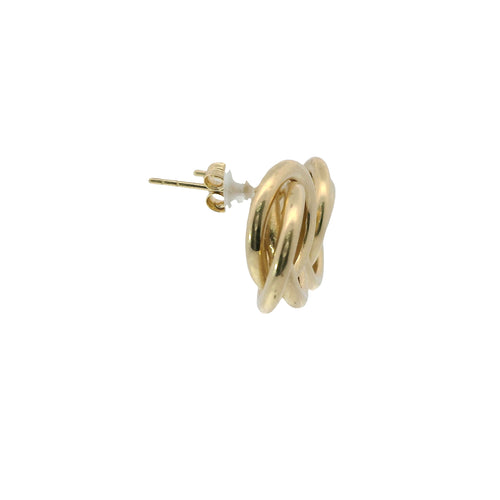 14KT Gold Earrings Medium Round Two Strand Open Center Interlocking Plain Rings with Push Back Post and Butterfly Backs