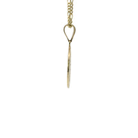 14KT Gold Charm Medium Round Two Tone St Benedict Coin with Greek Border and Plain Bell