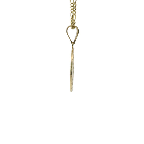 14KT Gold Charm Medium Round Two Tone St Benedict Coin with Greek Border and Plain Bell
