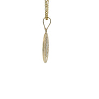 14KT Gold Charm Medium Round Two Tone St Benedict Coin with Greek Border and Plain Bell