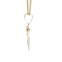 14KT Gold Charm Medium Tri Tone Oval Crucifix Sunray Coin with White CZ Stone Top and Plain Bell