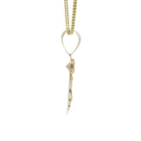 14KT Gold Charm Medium Tri Tone Oval Crucifix Sunray Coin with White CZ Stone Top and Plain Bell