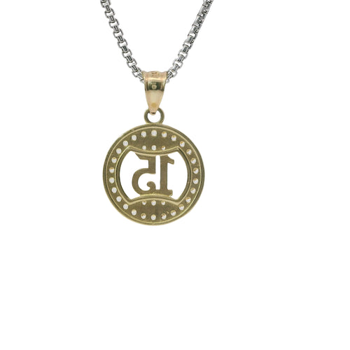 14KT Gold Charm Small Round Quinceanera "15" Open Center with White CZ Stone Outline Plain Bell