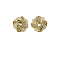 14KT Gold Earrings Medium Flat Four Ribbon Strand Plain Zipper Edge Knot with Plain Borders, Push Back Post, and Butterfly Backs