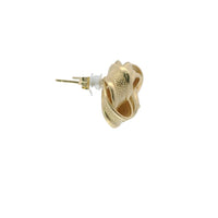 14KT Gold Earrings Medium Flat Four Ribbon Strand Plain Zipper Edge Knot with Plain Borders, Push Back Post, and Butterfly Backs