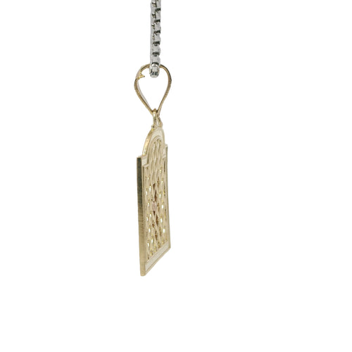 14KT Gold Charm Medium Two Tone St Jude Lattice Square Archway with Plain Bell