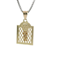 14KT Gold Charm Medium Two Tone St Jude Lattice Square Archway with Plain Bell