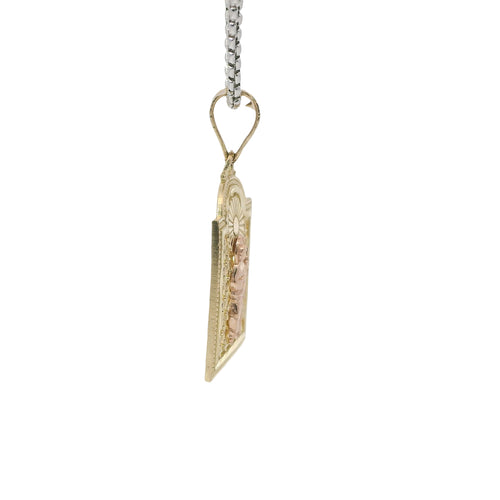 14KT Gold Charm Medium Two Tone St Jude Lattice Square Archway with Plain Bell
