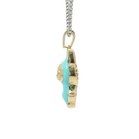 14KT Gold Charm Medium 3D Turquoise Enamel LaBuBu Body and White CZ Stones Bell