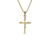 14KT Gold Charm Medium Textured Nugget Crucifix Cross with Plain Bell