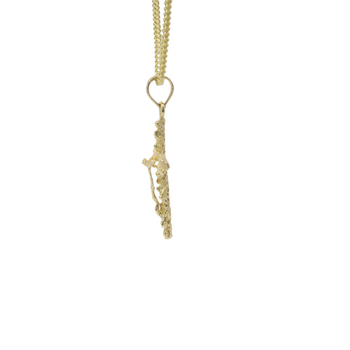 14KT Gold Charm Medium Textured Nugget Crucifix Cross with Plain Bell