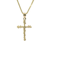 14KT Gold Charm Medium Textured Nugget Crucifix Cross with Plain Bell