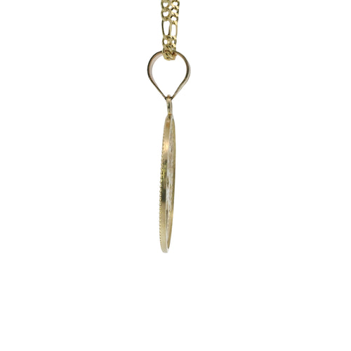 14KT Gold Charm Medium Open Round Tree of Life with Currency Edge Border and Plain Bell