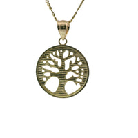 14KT Gold Charm Medium Open Round Tree of Life with Currency Edge Border and Plain Bell
