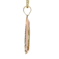 14KT Gold Charm Medium Tri Tone Triangle Oval Virgin Mary with Pleated Edge and Plain Bell