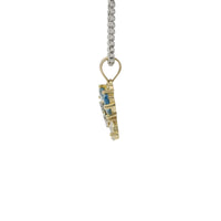 14KT Gold Charm Small Two Tone Quinceanera Butterfly with Light Blue CZ Stones Top Wings and White CZ Stones Lower Wings and Plain Bell