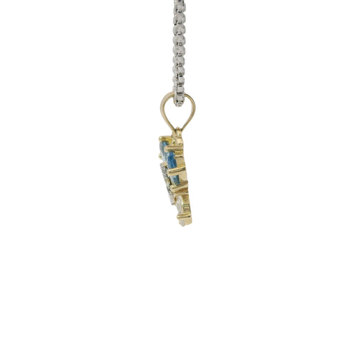 14KT Gold Charm Small Two Tone Quinceanera Butterfly with Light Blue CZ Stones Top Wings and White CZ Stones Lower Wings and Plain Bell