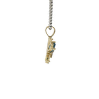 14KT Gold Charm Small Two Tone Quinceanera Butterfly with Light Blue CZ Stones Top Wings and White CZ Stones Lower Wings and Plain Bell