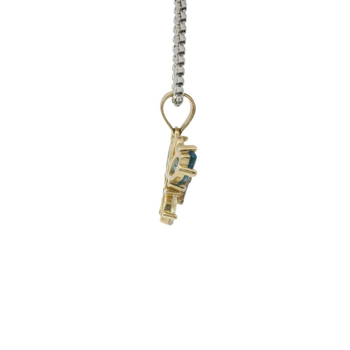 14KT Gold Charm Small Two Tone Quinceanera Butterfly with Light Blue CZ Stones Top Wings and White CZ Stones Lower Wings and Plain Bell