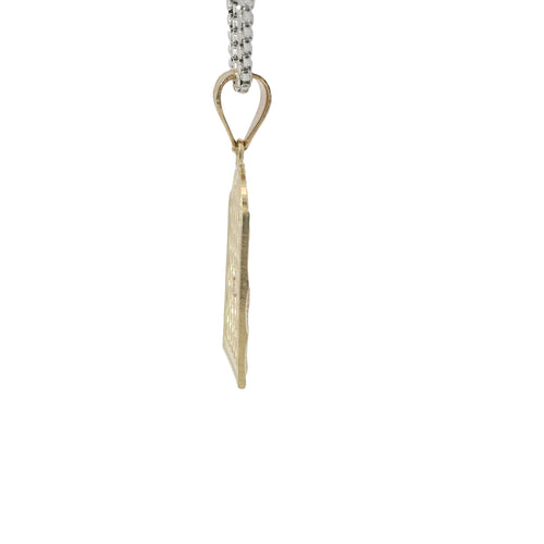 14KT Gold Charm Medium Two Tone Virgin Mary Lattice Square Archway with Plain Bell