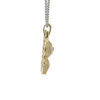 14KT Gold Charm Medium 3D Flat Back LaBuBu Navy Blue Oval CZ Stones Eyes, White CZ Stones Body and Bell