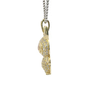 14KT Gold Charm Medium 3D Flat Back LaBuBu Pink Oval CZ Stones Eyes, White CZ Stones Body and Bell
