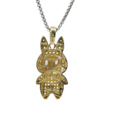 14KT Gold Charm Medium 3D Flat Back LaBuBu Pink Oval CZ Stones Eyes, White CZ Stones Body and Bell