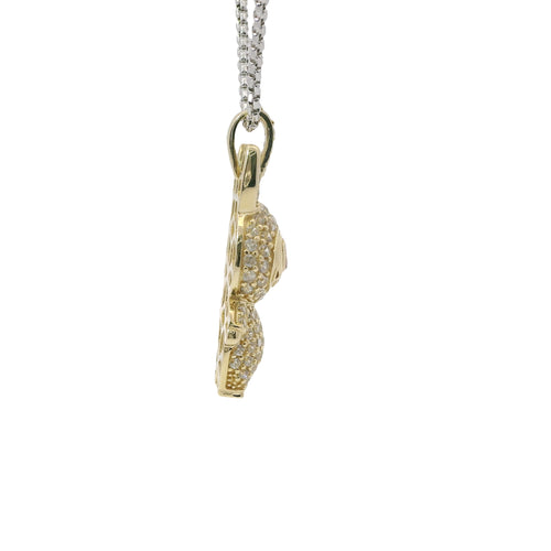 14KT Gold Charm Medium 3D Flat Back LaBuBu Pink Oval CZ Stones Eyes, White CZ Stones Body and Bell