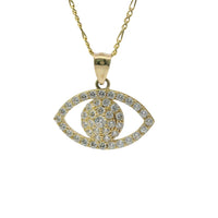 14KT Gold Charm Medium White CZ Stones Evil Eye Outline with Plain Bell