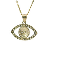 14KT Gold Charm Medium White CZ Stones Evil Eye Outline with Plain Bell