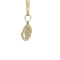 14KT Gold Charm Medium White CZ Stones Evil Eye Outline with Plain Bell