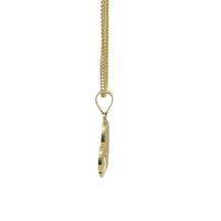 14KT Gold Charm Medium White CZ Stones Heart with Smaller Plain Heart on Left Side with Plain Bell