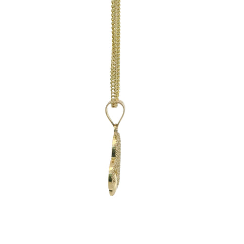 14KT Gold Charm Medium White CZ Stones Heart with Smaller Plain Heart on Left Side with Plain Bell