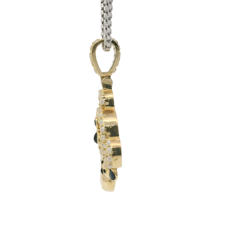 14KT Gold Charm Medium White CZ Stones Koala Bear Outline with Plain Baby, Black CZ Stones Eyes, Enamel Noses, and White CZ Stones Bell