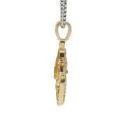 14KT Gold Charm Medium White CZ Stones Koala Bear Outline with Plain Baby, Black CZ Stones Eyes, Enamel Noses, and White CZ Stones Bell