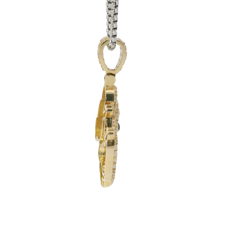 14KT Gold Charm Medium White CZ Stones Koala Bear Outline with Plain Baby, Black CZ Stones Eyes, Enamel Noses, and White CZ Stones Bell
