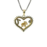 14KT Gold Charm Medium White CZ Stones Open Heart Outline with Navy Blue CZ Eye, White CZ Stone Eyed Plain Elephant, White CZ Stones 7, and Plain Bell