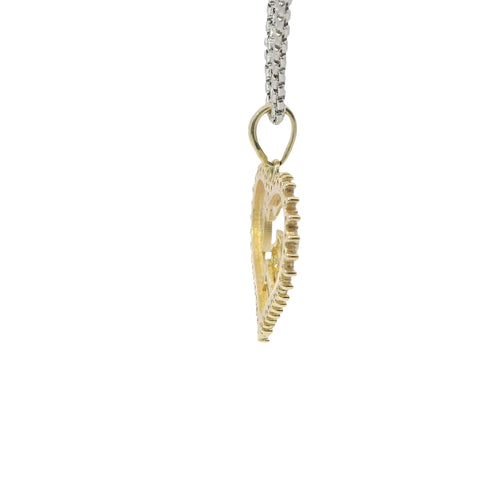 14KT Gold Charm Medium White CZ Stones Open Heart Outline with Navy Blue CZ Eye, White CZ Stone Eyed Plain Elephant, White CZ Stones 7, and Plain Bell