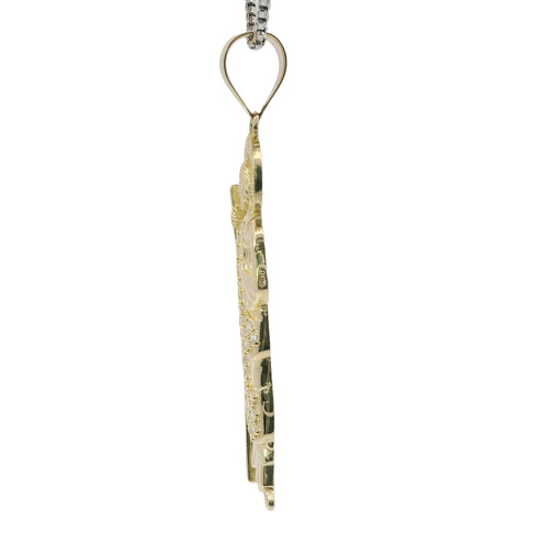 14KT Gold Charm Medium St Jude with Round White CZ Stones Robe and Halo and Plain Bell