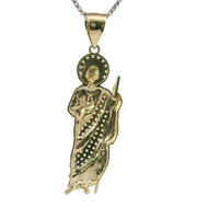 14KT Gold Charm Medium St Jude with Round White CZ Stones Robe and Halo and Plain Bell