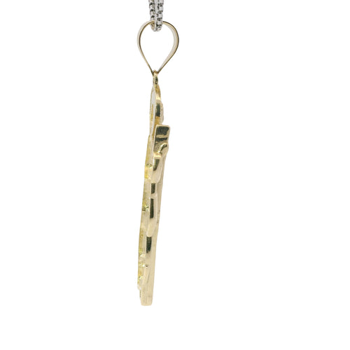 14KT Gold Charm Medium St Jude with Round White CZ Stones Robe and Halo and Plain Bell