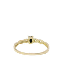 14KT Gold Ring Women's Mini Oval Black Center CZ Stone with Two Round White CZ Stones on Each Side of Plain Band