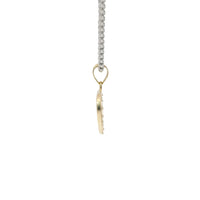 14KT Gold Charm Small White CZ Stones Open Heart Outline with Plain Bell
