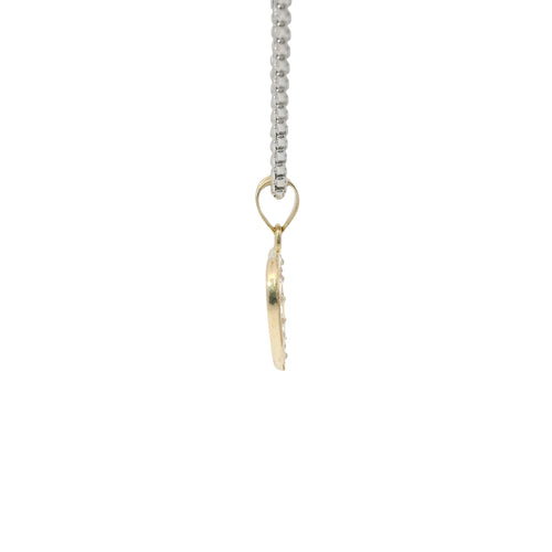 14KT Gold Charm Small White CZ Stones Open Heart Outline with Plain Bell