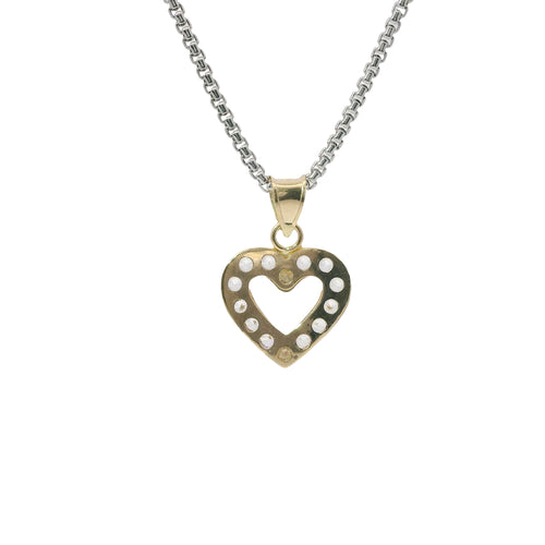 14KT Gold Charm Small White CZ Stones Open Heart Outline with Plain Bell