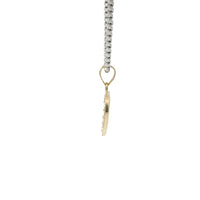 14KT Gold Charm Small White CZ Stones Open Heart Outline with Plain Bell