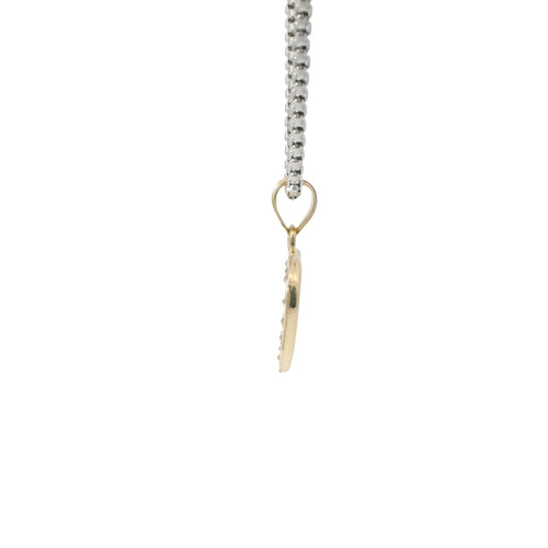 14KT Gold Charm Small White CZ Stones Open Heart Outline with Plain Bell