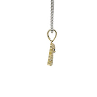 14KT Gold Charm Extra Small White CZ Stones Teddy Bear with Dark Green Heart Belly and Plain Bell