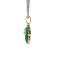 14KT Gold Charm Small 3D Dark Green Enamel LaBuBu Body and White CZ Stones Bell