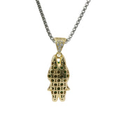 14KT Gold Charm Small 3D Dark Green Enamel LaBuBu Body and White CZ Stones Bell